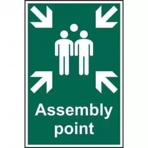 Self adhesive semi-rigid PVC Assembly Point sign 200 x 300mm. Easy to