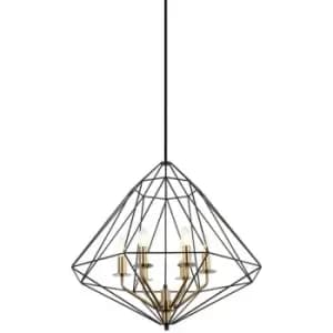 Italux Lighting - Italux Maresmo - Industrial And Retro Hanging Pendant Black, Gold 6 Light with Black Shade, E14 Dimmable