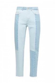 French Connection Bleach Block Denim High Rise Straight Jeans Blue