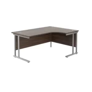 Twin Upright Dark Walnut Right Hand Radial Desk - 1600mm x 1200mm - Silver Frame
