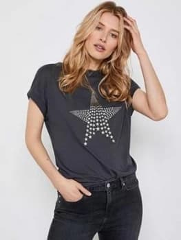 Mint Velvet Mint Velvet Grey Textured Star T-Shirt, Grey, Size L, Women