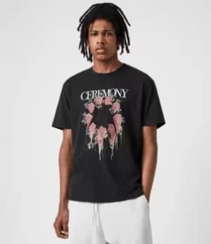 AllSaints Mens Ceremony Crew T-Shirt, Jet Black, Size: XL