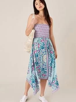 Monsoon Blue Scarf Print Hanky Hem Dress in Lenzingt Ecoverot - S to M