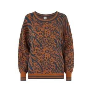 Yumi Brown Animal and Zebra Print Jumper - Orange