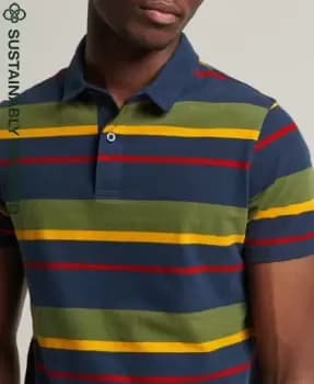 Superdry Mens Organic Cotton Academy Stripe Polo Shirt Navy / Navy Stripe - Size: S