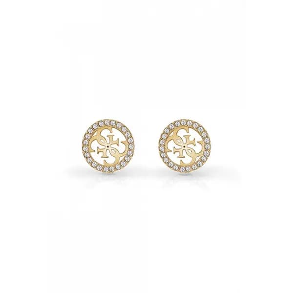 Guess Jewellery Ladies Gold Plated 12mm 4G Logo & Pave Frame Stud
