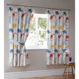 Portfolio Home Dino Block Print Pencil Pleat Curtains Multi 66x72 - Multi