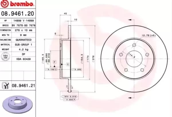 BREMBO Brake disc NISSAN 08.9461.21 432064U101,432064U102,432064U103 Brake rotor,Brake discs,Brake rotors