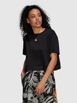 Adidas Yoga Studio Crop Tee, Black/White Size M Women
