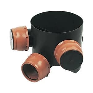 FloPlast D801 45 Deg Mini Access Chamber Base with 3 Flexible Inlets - Black 300mm
