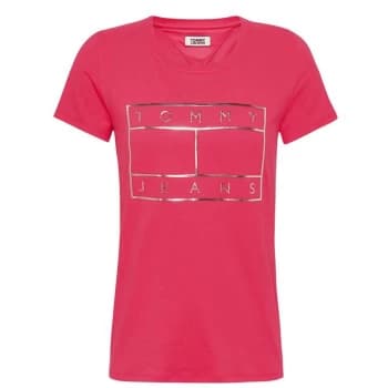 Tommy Jeans Outline Flag T Shirt - BLUSH RED