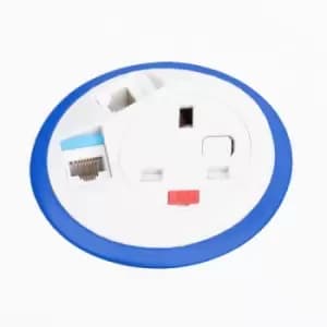 Pixel in-surface power module with 1 x UK socket and 2 x RJ45 sockets - dark blue