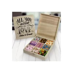 Personalised All You Need is Love Wooden Sweet Box with 9 Compartments