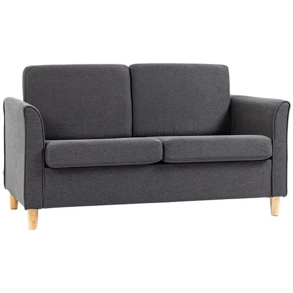 HOMCOM Double Seat Sofa Loveseat Couch 2 Seater Linen Armchair with Wood Legs Dark Grey
