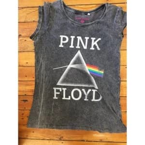 Pink Floyd Vintage Prism with Acid Wash Finish Ladies X-Small T-Shirt - Grey