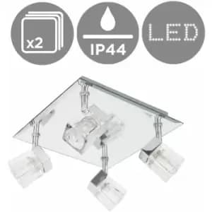 Minisun - 2 x Chrome Ice Cube 4 Way IP44 Bathroom Ceiling Light Spotlights
