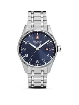 Swiss Military Silver Stainless Steel Bracelet Watch With Blue Dial