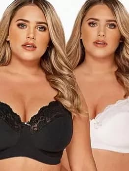 Yours 2 Pack Non Wire Lace Trim Bra, Multi, Size 40D, Women