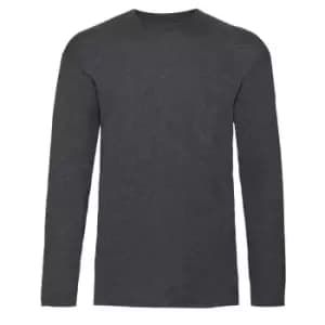 Fruit Of The Loom Mens Valueweight Crew Neck Long Sleeve T-Shirt (2XL) (Dark Heather)
