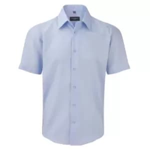 Russell Collection Mens Short Sleeve Tailored Ultimate Non-Iron Shirt (14.5inch) (Bright Sky)