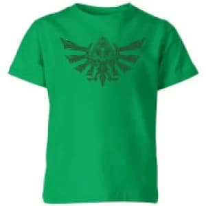 Nintendo The Legend Of Zelda Tribal Hyrule Crest Kid's T-Shirt - Kelly Green - 11-12 Years