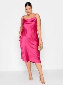 Yours Satin Cowl Neck Dress Pink, Size 16, Women