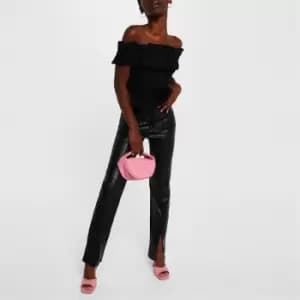 Missguided Faux Leather Straight Leg Trousers - Black