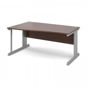 Vivo Left Hand Wave Desk 1600mm - Silver Frame Walnut Top