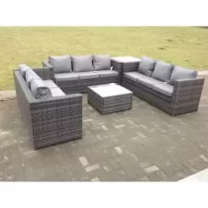 Fimous 9 Seater Outdoor Dark Grey Rattan Lounge Complete Sofa Set U Shape