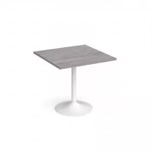 Genoa square dining table with white trumpet base 800mm - grey oak