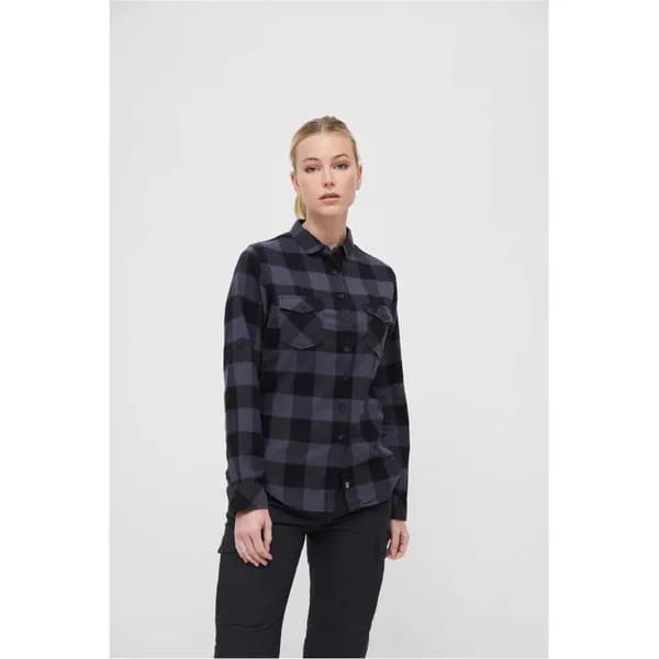Brandit Amy Flannel Checkshirt Flanel Shirt Black grey S Women