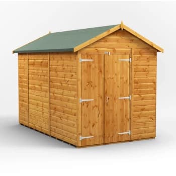 10x6 Power Windowless Apex Double Door Garden Shed - Brown