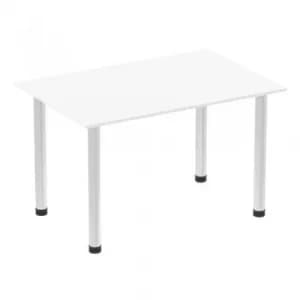 Impulse 1400mm Straight Table White Top Brushed Aluminium Post Leg I00