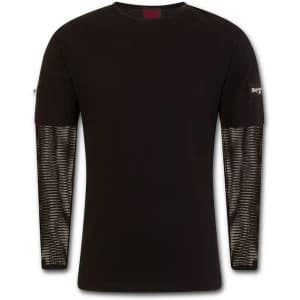 MetalStreetwear Mesh Sleeve Zip Shoulder Mens Large Long Sleeve T-Shirt - Black