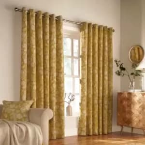 Furn. Irwin Woodland Ringtop Eyelet Curtains (Pair) Polycotton Mustard (117X183Cm)