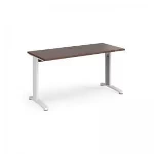 TR10 straight desk 1400mm x 600mm - white frame and walnut top