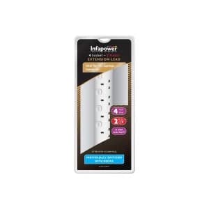 Infapower 4 Socket with Individual Switches 13amp Extension Lead White - 2m UK Plug