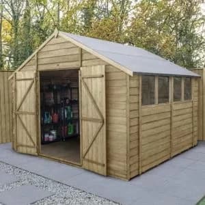 Forest Garden 10X10 Apex Pressure Treated Overlap Natural Timber Wooden Shed With Floor