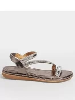 Yours Wide Fit Strappy Asymetric Sparkle Flat Sandal, Grey, Size 10E, Women