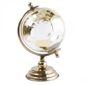 Small Glass Globe on Metal Stand Gold 26cm