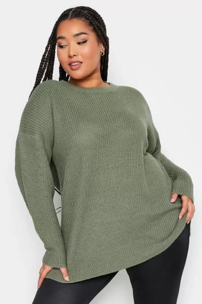 Yours Yours Drop Shoulder Jumper Solid Sage, Green, Size 18-20, Women
