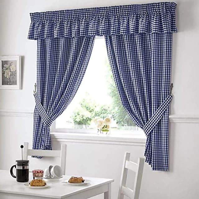 ALAN SYMONDS Alan Symonds - Gingham Kitchen Curtains Blue 46 x 42' 12399333