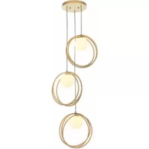 Gold Finish Ceiling Pendant Light - Gloss Opal Glass Shade - 3 Bulb Hanging Lamp