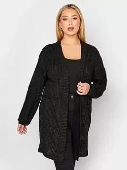 Yours Hooded Shimmer Cardigan - Black, Size 16, Women