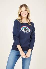 Yumi Navy Cotton Slogan Jumper - S