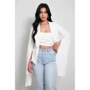 I Saw It First White Split Sleeve Blazer With Shoulder Pad - White