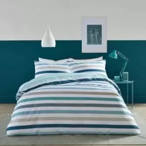 Carlson Stripe Easy Care Reversible Duvet Cover Set, Teal, Double - Fusion