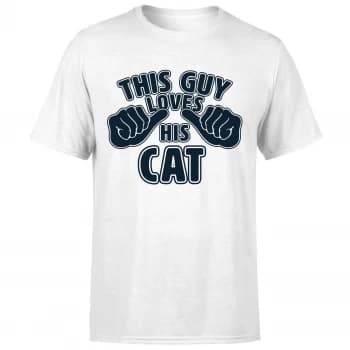 This Guy Loves His Cat T-Shirt - White - 5XL