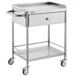 VEVOR Medical Cart, 2 Layers Stainless Steel Cart 220 lbs Weight Capacity, Lab Utility Cart with 360° Silent Wheels and a Drawer for Lab, Clinic, Kitc