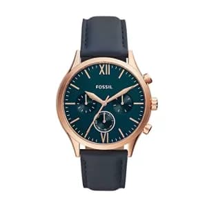 Fossil Men Fenmore Midsize Multifunction Navy Leather Watch